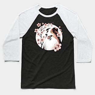 Bearded Collie Revels in Spring's Cherry Blossoms Joy Baseball T-Shirt